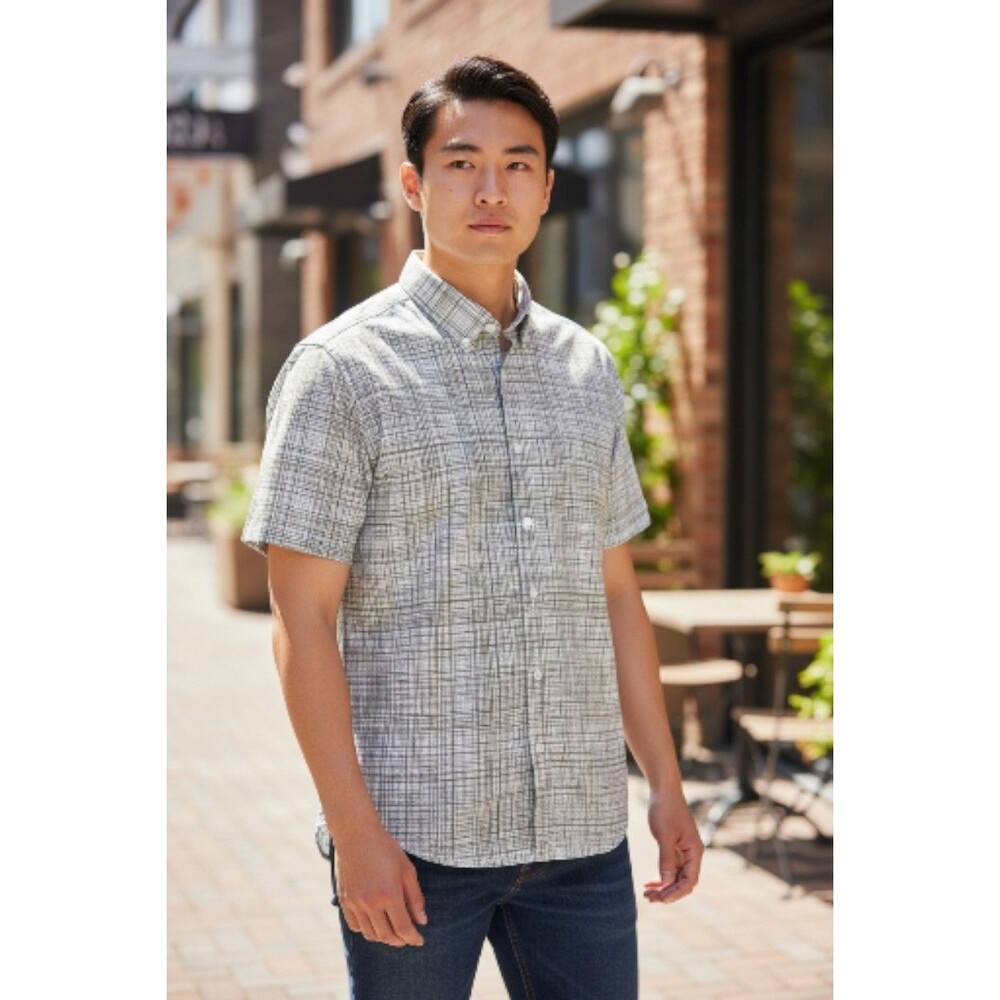 NWOT Mizzen & Main Performance Shirt Mens M White Gray Plaid Button Up